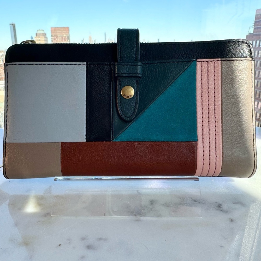 Fossil Fiona Leather and Suede Patchwork Wallet